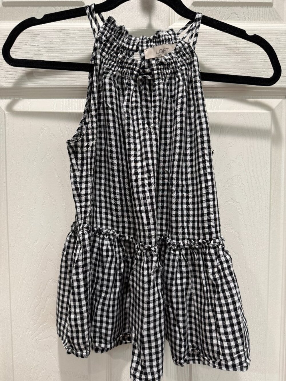 LOFT Black & White Gingham Peplum Halter Top | Size XXSP